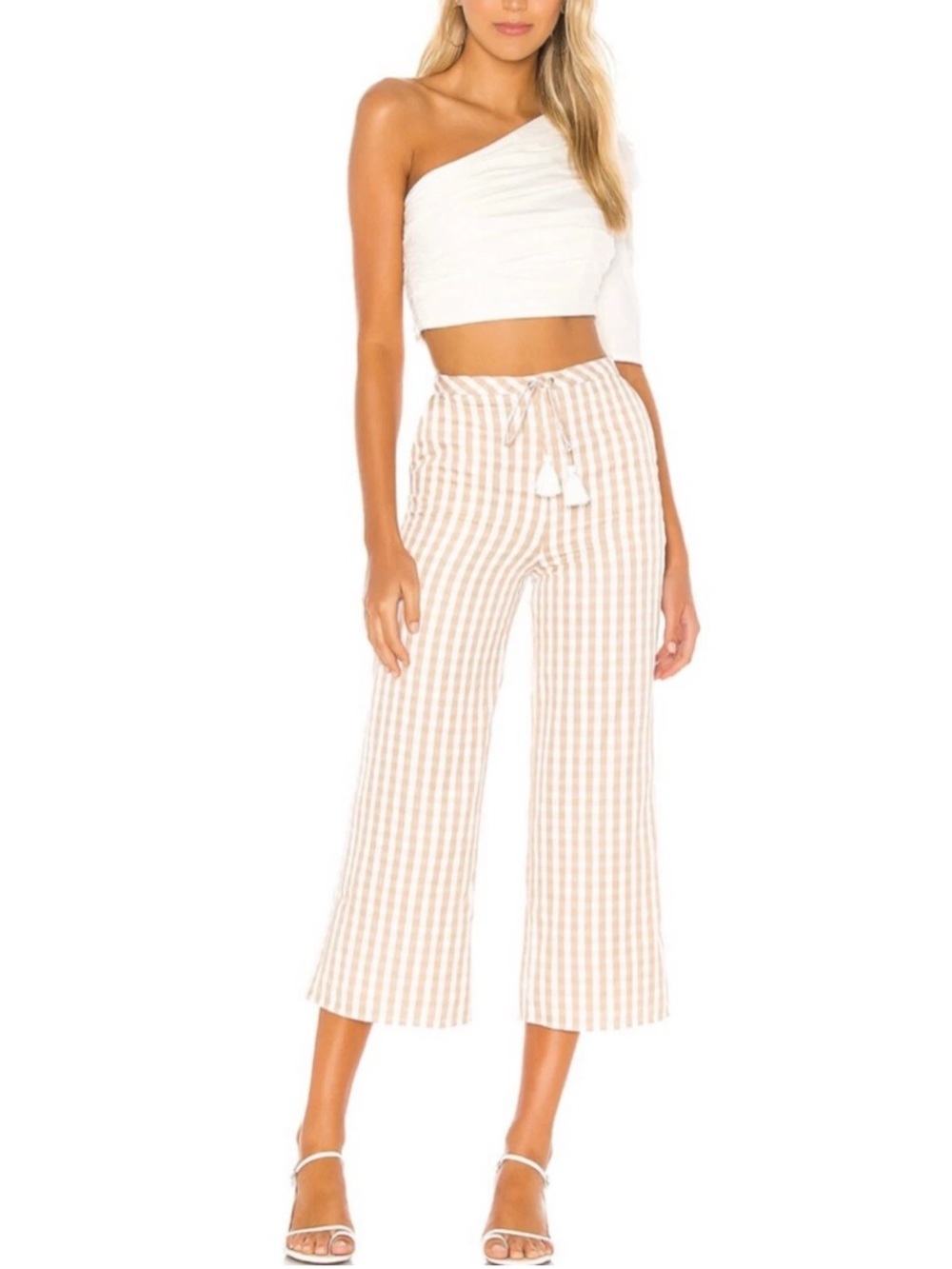 Majorelle Revolve Theo Pants Gold Check Gingham Wide Leg Cropped Tassel Tie XXS